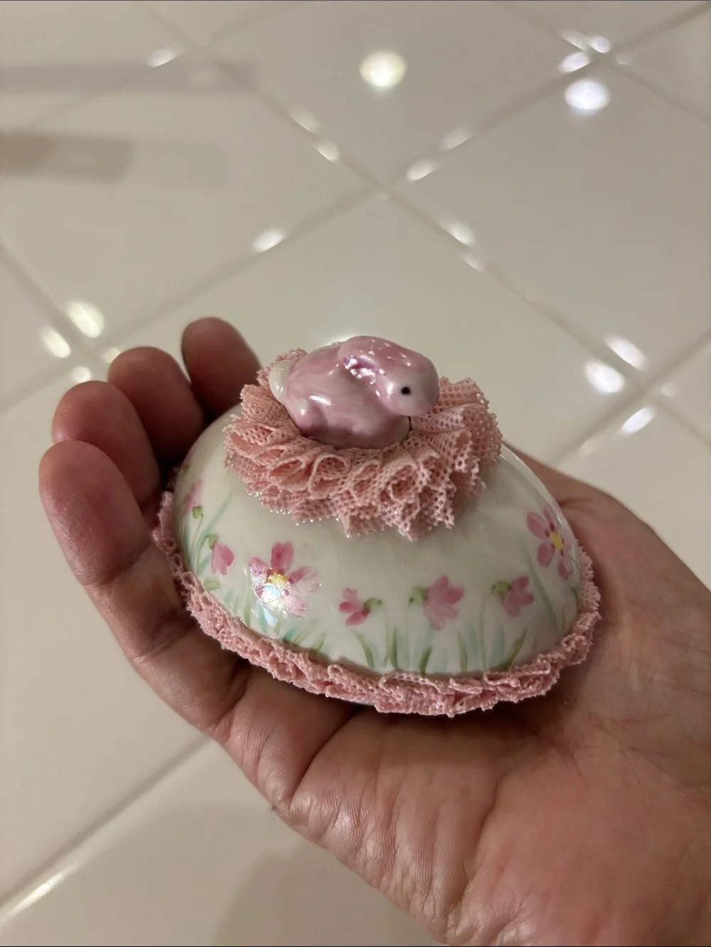 Pink Floral Ceramic Small Pet Easter Bunny , Rabbit Ireland Keepsake